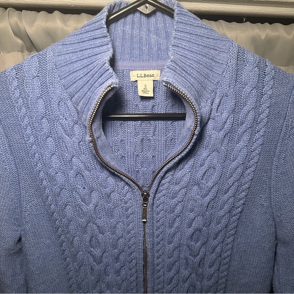 L.L. Bean Women's Preppy Zip-Up Blue Cotton Academia Cable Knit Sweater Size S - Picture 7 of 16